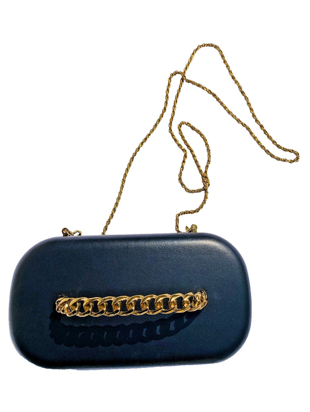 Massimo Dutti Italian Black Leather Gold Chain Strap Crossbody Bag Purse